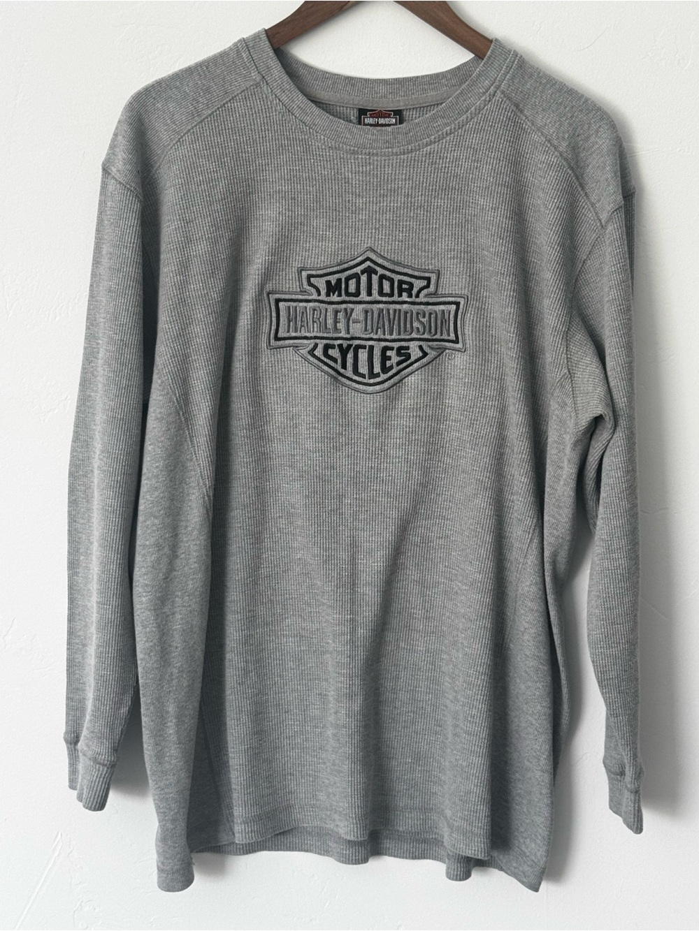 Harley Davidson 2007 Redwood Gray Thermal Embroidered Logo Crewneck Long Sleeve
